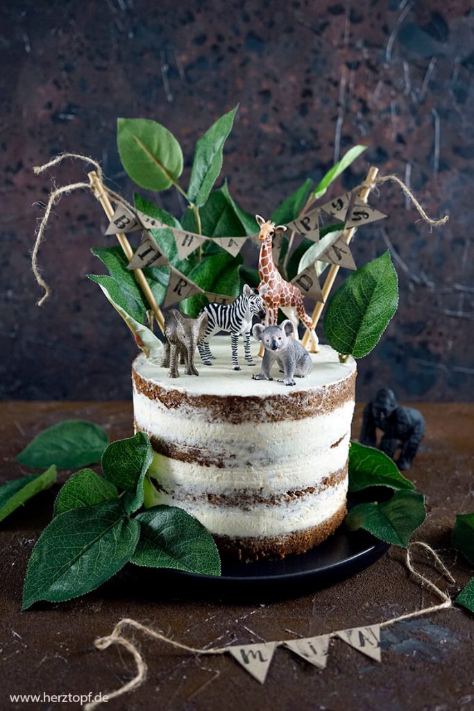 Baby Wildtier Torte mit Karamell-Creme und Mandel-Böden | Naked Cake